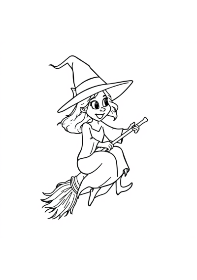 Wild Witch On Broomstick Coloring Page