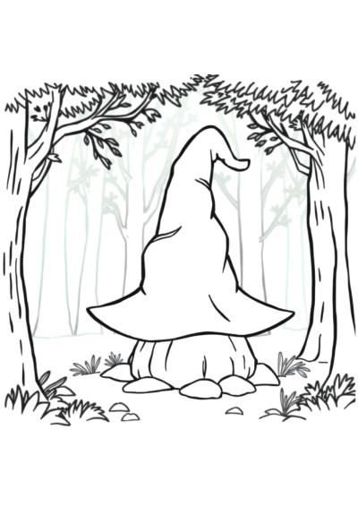 Witch Hat In Forest Coloring Page