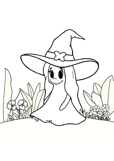 Witch Hat In Garden Coloring Page