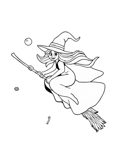 Witch On Broomstick Underwater Coloring Page