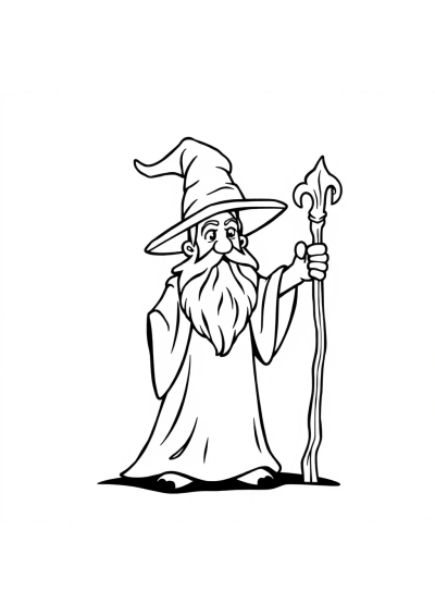 Detailed Wizard With Staff At Night Coloring Page