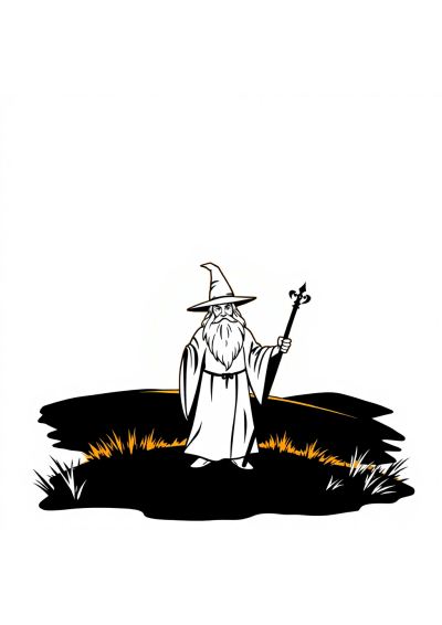 Wizard With Staff At Sunset Coloring Page