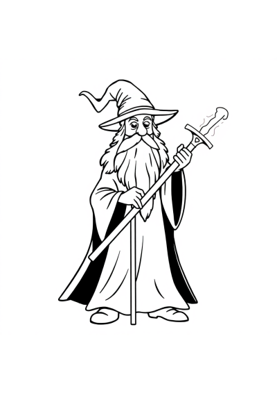 Wizard With Staff In Space Coloring Page