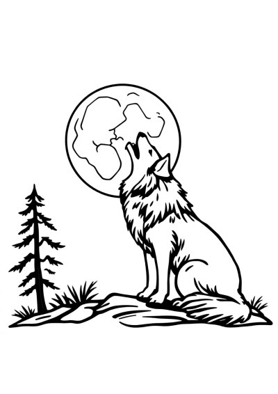 Wolf Howling At Moon At Night Coloring Page