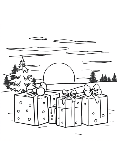 Wrapped Presents At Sunset Coloring Page