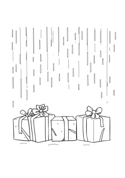 Wrapped Presents In Rain Coloring Page