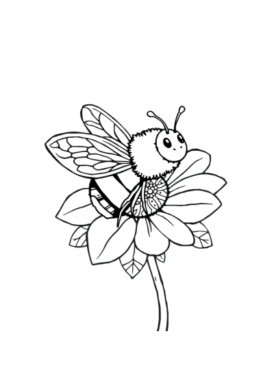 Zentangle Style Bee On Flower Coloring Page