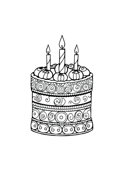 Zentangle Style Birthday Cake Coloring Page