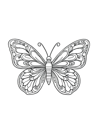 Zentangle Style Butterfly With Detailed Wings Coloring Page
