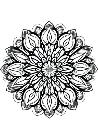 Zentangle Style Circular Mandala With Petals Coloring Page