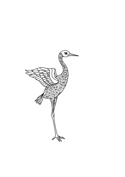 Zentangle Style Crane Lifting Coloring Page