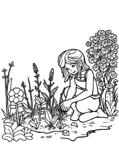 Zentangle Style Gardener Planting Coloring Page