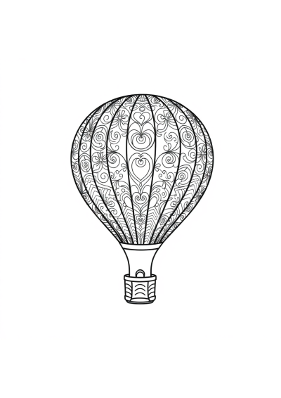 Zentangle Style Hot Air Balloon Coloring Page