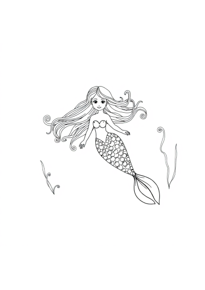 Zentangle Style Mermaid Underwater Coloring Page