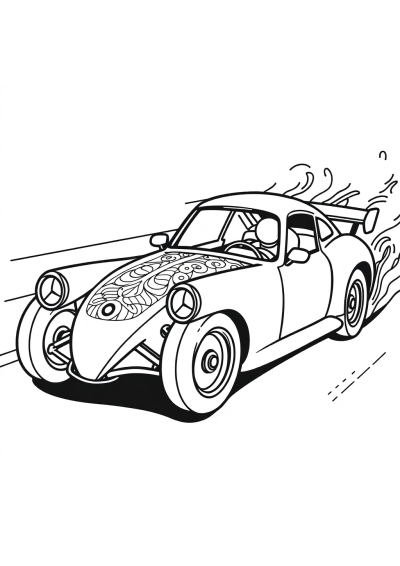 Zentangle Style Race Car Speeding Coloring Page