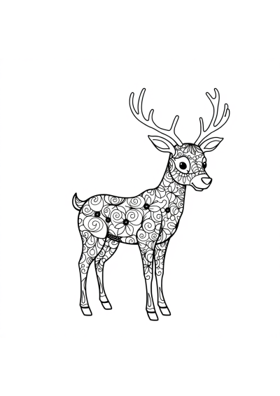 Zentangle Style Reindeer Coloring Page