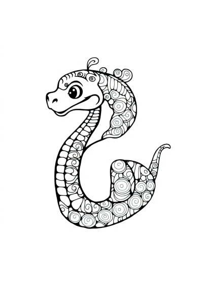 Zentangle Style Sea Serpent Coloring Page