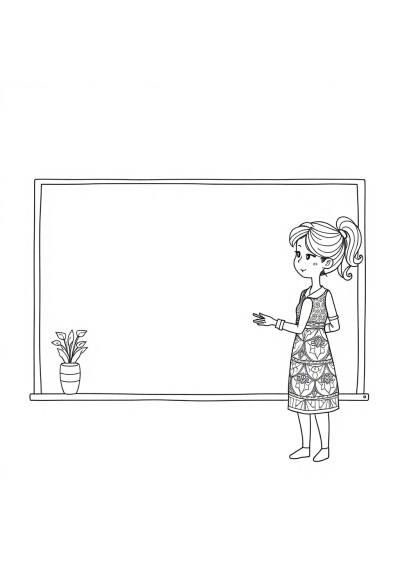 Zentangle Style Teacher At Blackboard Coloring Page