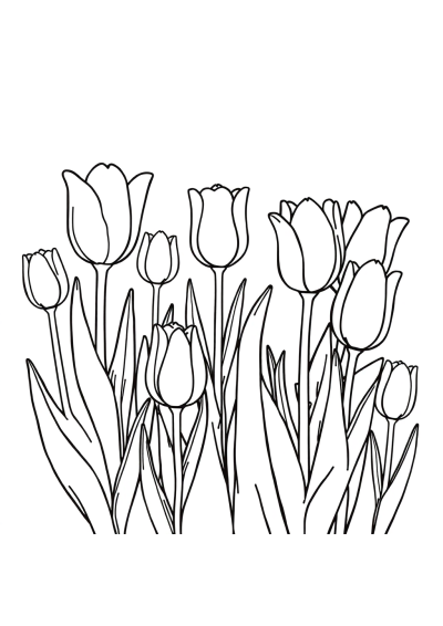 Zentangle Style Tulip Garden Coloring Page
