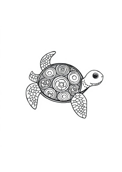 Printable Zentangle Style Turtle Swimming Coloring Page