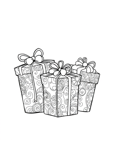Zentangle Style Wrapped Presents Coloring Page
